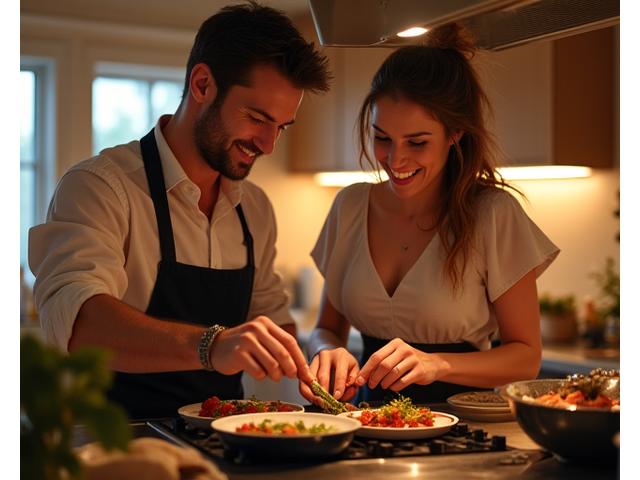 Image d'un atelier pour couples préparant un dîner romantique