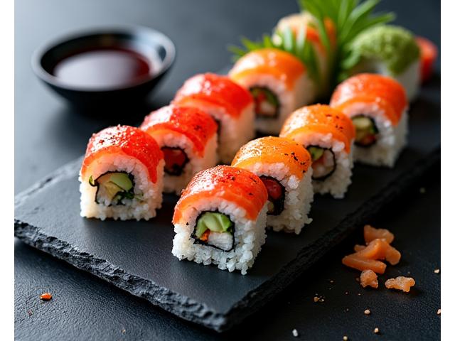 Photo de makis sushi colorés et joliment présentés
