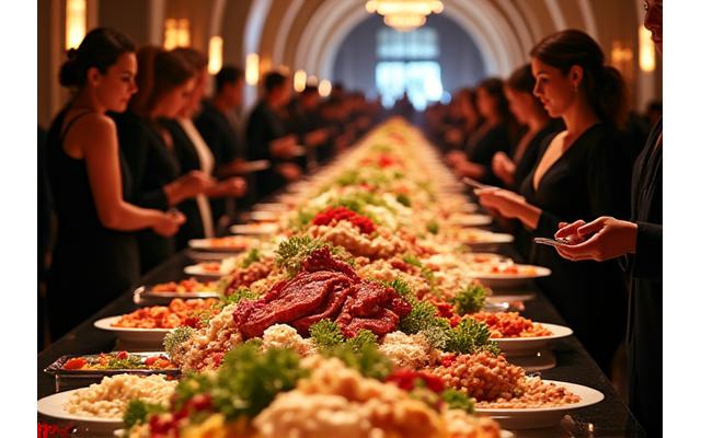Grand événement avec de nombreux invités et un buffet élégant