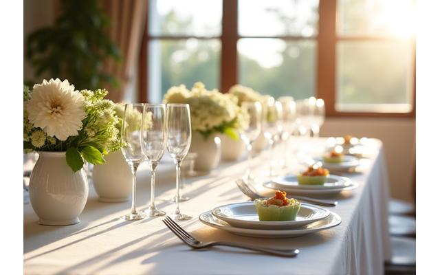 Réception de mariage avec une table joliment dressée