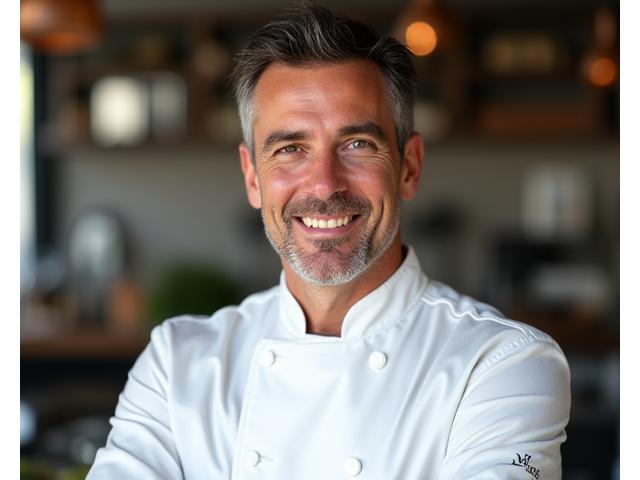Portrait du Chef Antoine Duval, veste de chef blanche