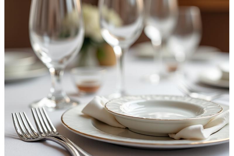 Vaisselle et verrerie de prestige dressée sur une table raffinée
