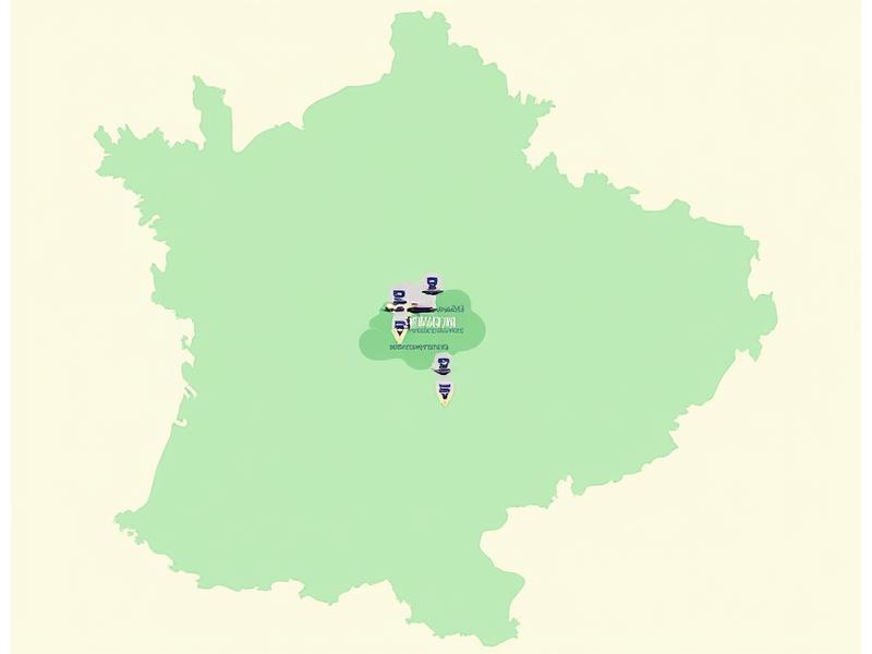 Carte stylisée de la région lyonnaise avec un périmètre de livraison mis en évidence en couleur, et des icônes de camions de livraison stratégiquement placées.