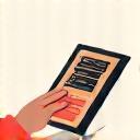 Une main élégante sélectionnant des icônes de plats sur une tablette, symbolisant le choix facile des kits repas.