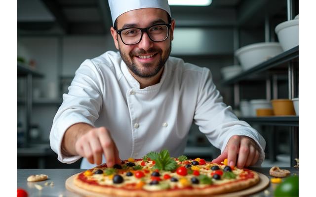 Chef invité préparant une pizza exotique