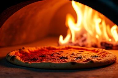 Four à pizza traditionnel à bois avec flammes