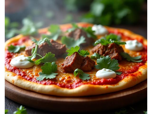 Pizza Indienne au curry d'agneau et coriandre