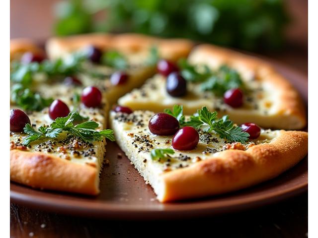 Pizza Levantine avec za'atar, labneh et olives