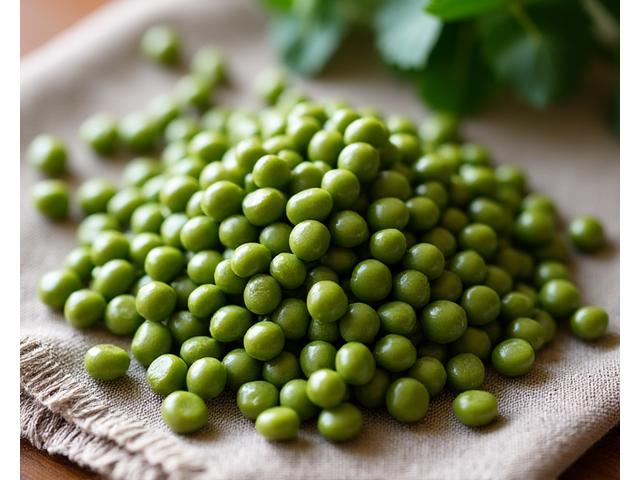 Lentilles vertes du Puy sur fond de tissu rustique