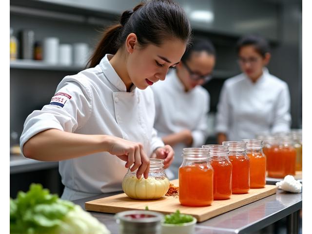 Chef expliquant les processus de fermentation à des étudiants en cuisine