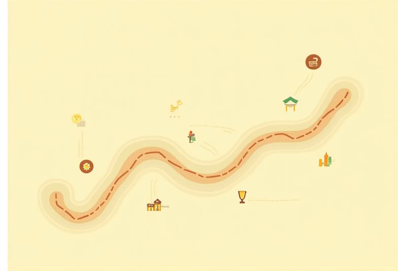 Représentation visuelle d'une feuille de route avec des icônes d'étapes progressives vers la durabilité, des flèches indiquant la progression.